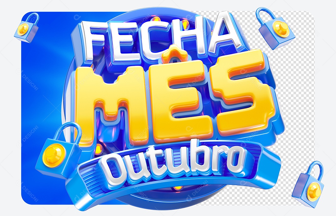 Selo 3D Fecha Mês Outubro para Composição PSD