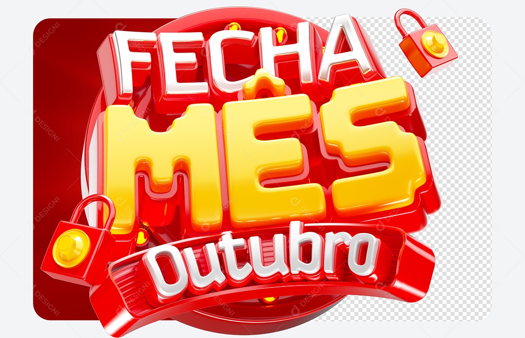 Selo 3D Fecha Mês Outubro para Composição PSD