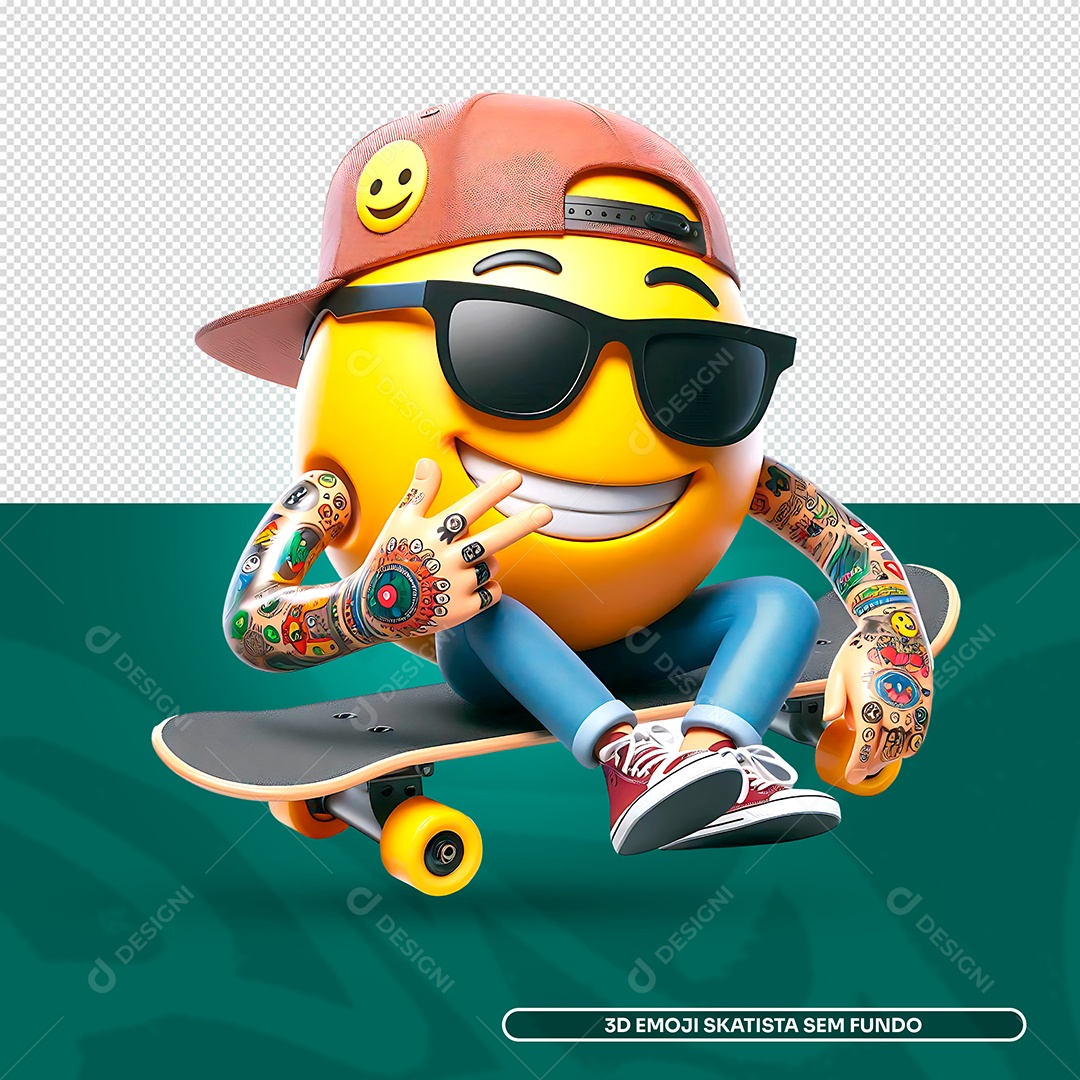 Emoji skatista Elemento 3D para Composição PSD