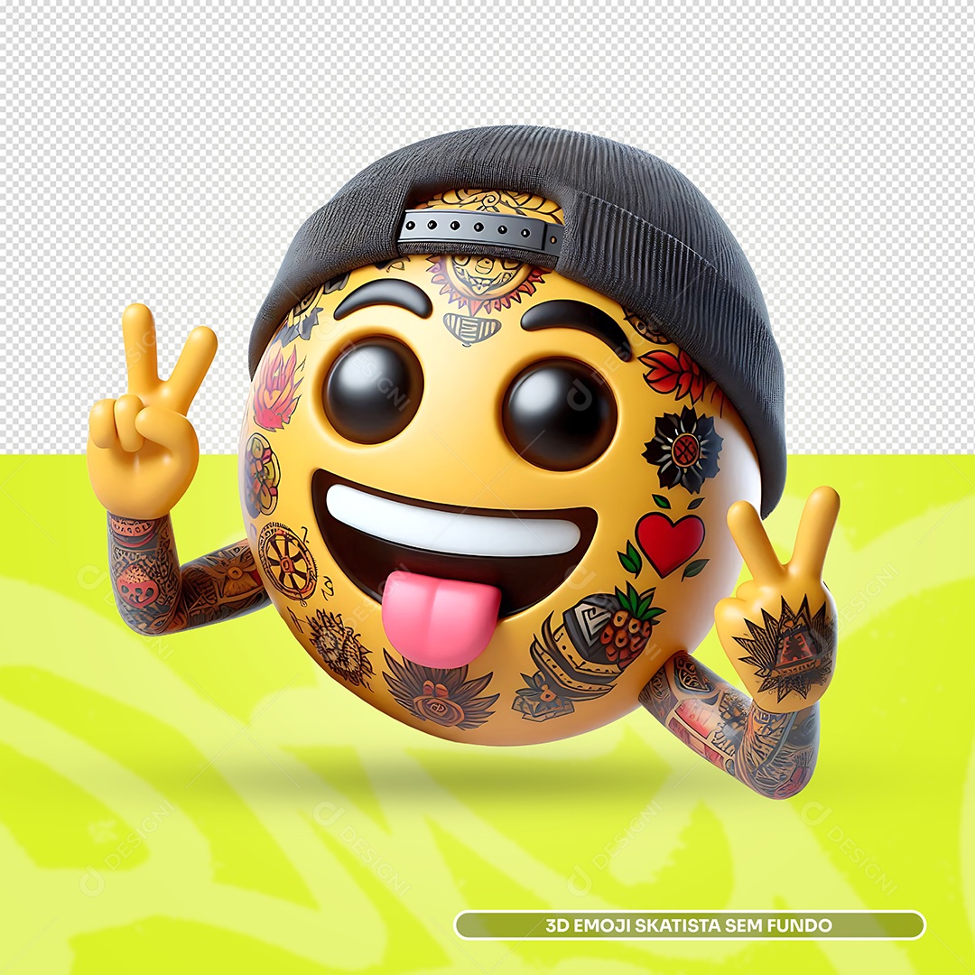 Emoji skatista Elemento 3D para Composição PSD