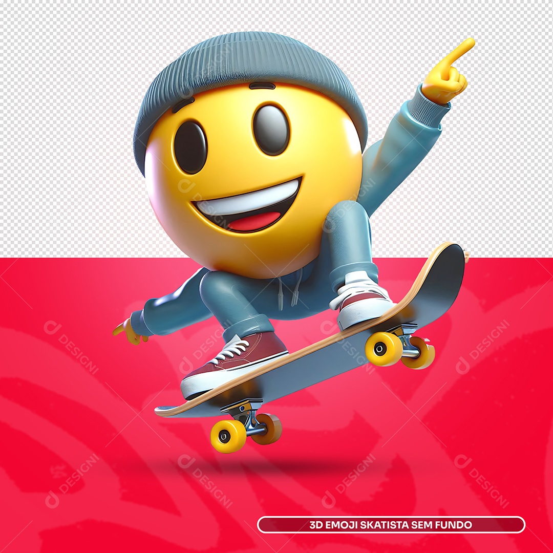 Elemento 3D Emoji skatista para Composição PSD