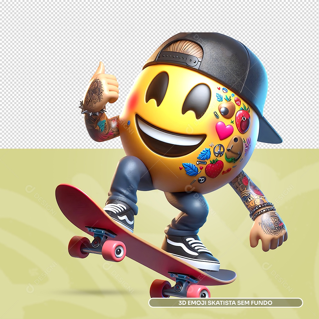 Elemento 3D Emoji skatista para Composição PSD