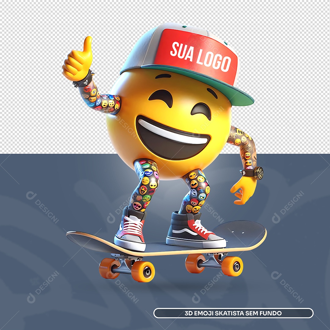 Elemento 3D Emoji skatista para Composição PSD