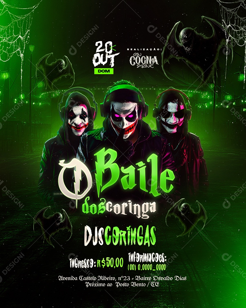 Flyer Halloween O Baile dos Coringa Social Media PSD Editável