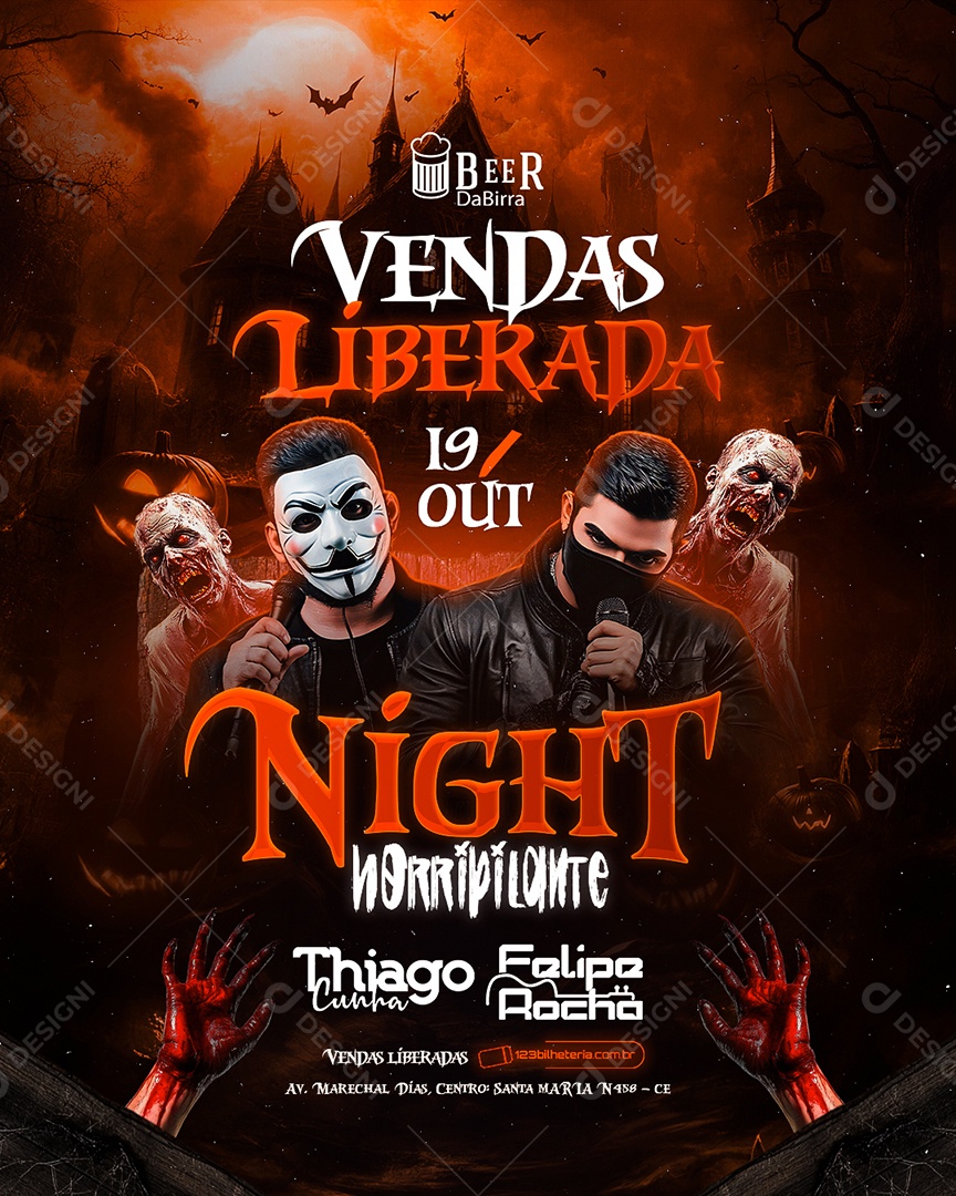 Flyer Halloween Niight Horripilante Social Media PSD Editável