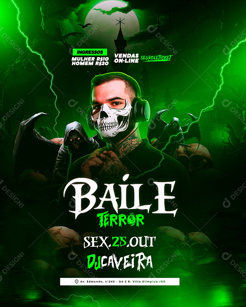 Flyer Halloween Baile Terror Social Media PSD Editável