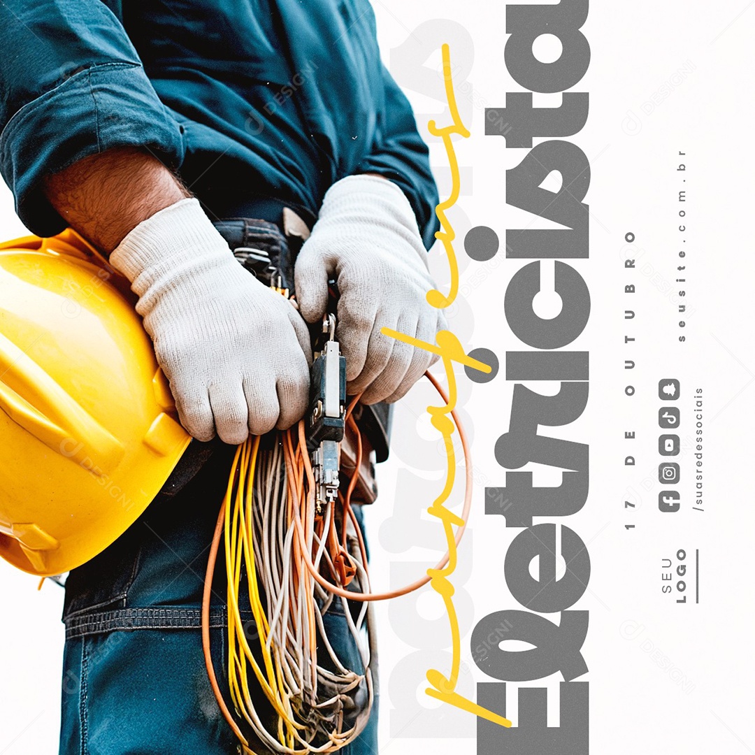 Dia do Eletricista 17 de Outubro Parabéns Social Media PSD Editável