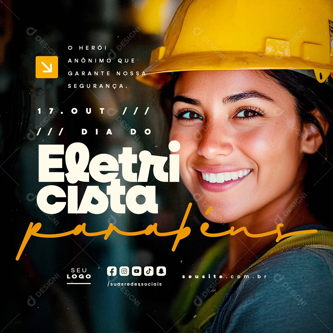 Dia do Eletricista 17 de Outubro Parabéns Social Media PSD Editável