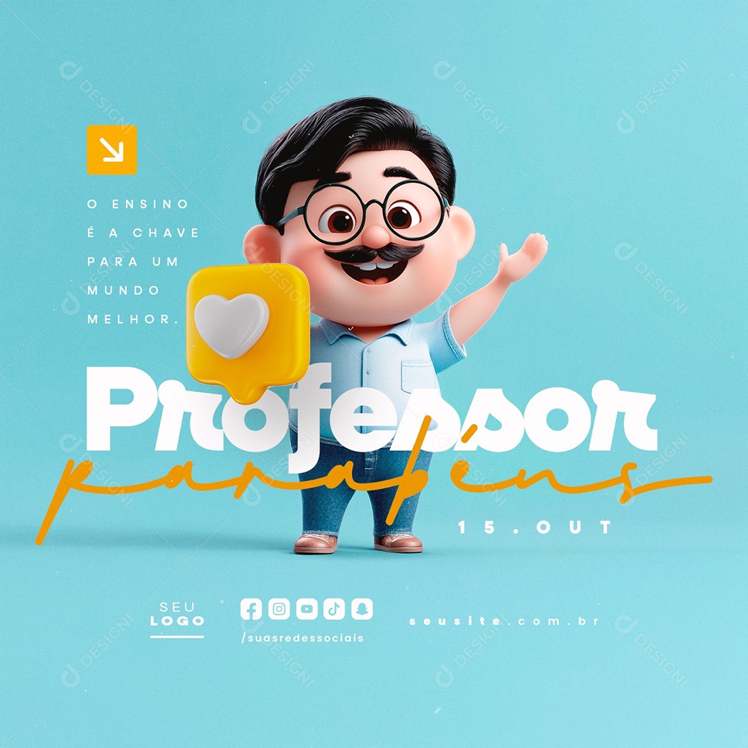 Dia do Professor 15 de Outubro Parabéns Social Media PSD Editável