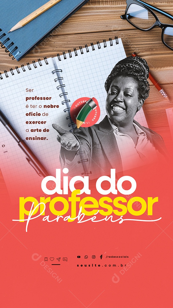 Story Dia do Professor 15 de Outubro Parabéns Social Media PSD Editável
