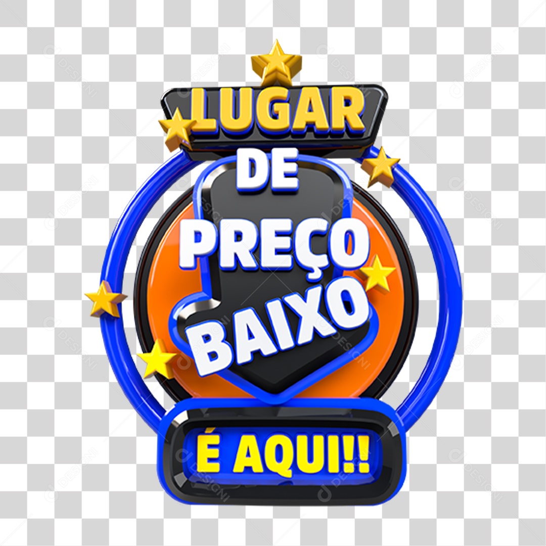 Selo 3D Lugar de Preço Baixo e Aqui PNG Transparente