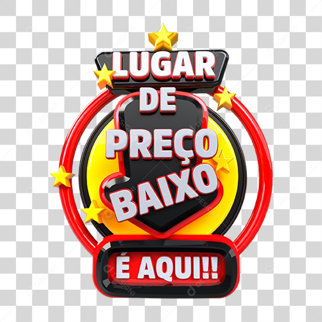 Selo 3D Lugar de Preço Baixo e Aqui PNG Transparente