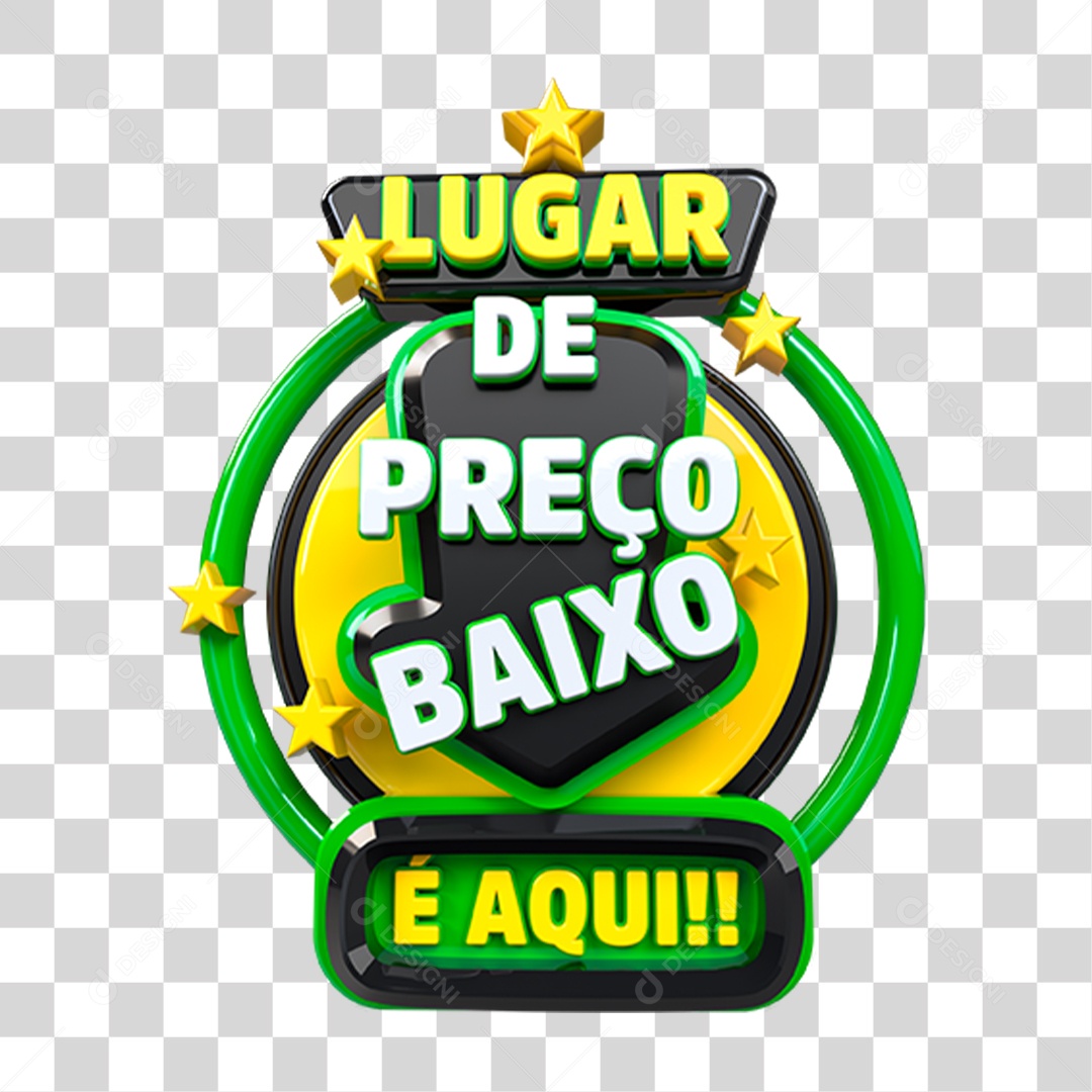 Selo 3D Lugar de Preço Baixo e Aqui PNG Transparente