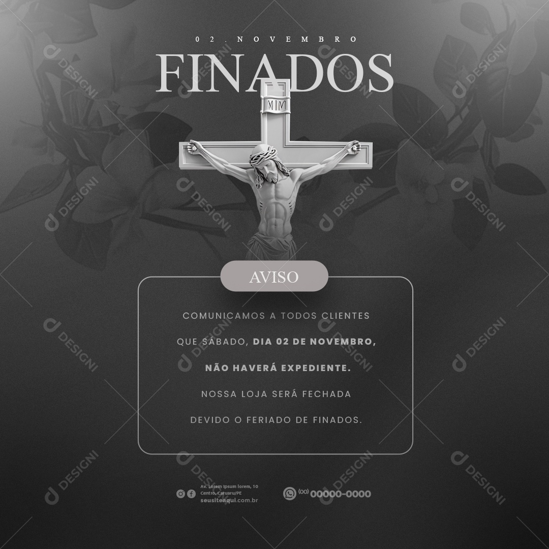 Comunicado Feriado Dia dos Finados Social Media PSD Editável