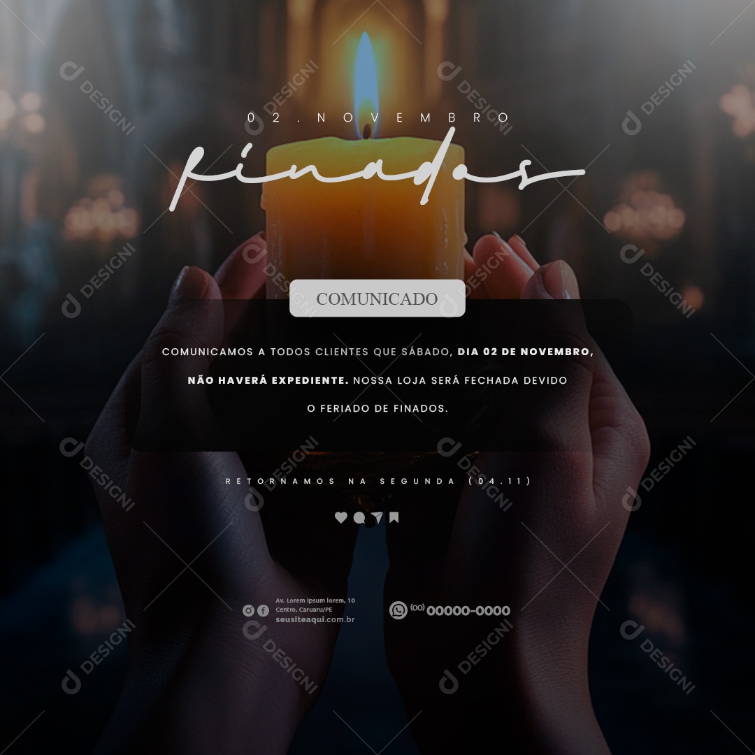 Social Media Comunicado Feriado Dia dos Finados PSD Editável