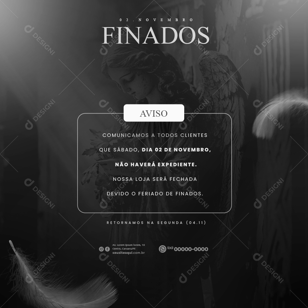 Social Media Comunicado Feriado Day de Finados PSD Editable