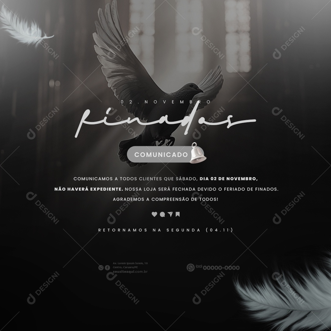 Social Media Comunicado Feriado Dia dos Finados PSD Editável