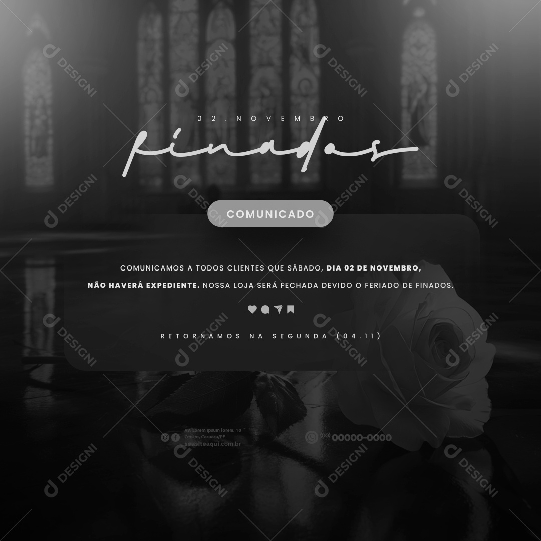 Social Media Comunicado Feriado Dia dos Finados PSD Editável