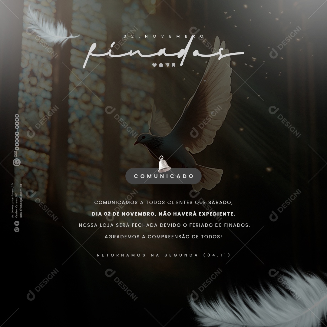 Social Media Comunicado Feriado Dia dos Finados PSD Editável