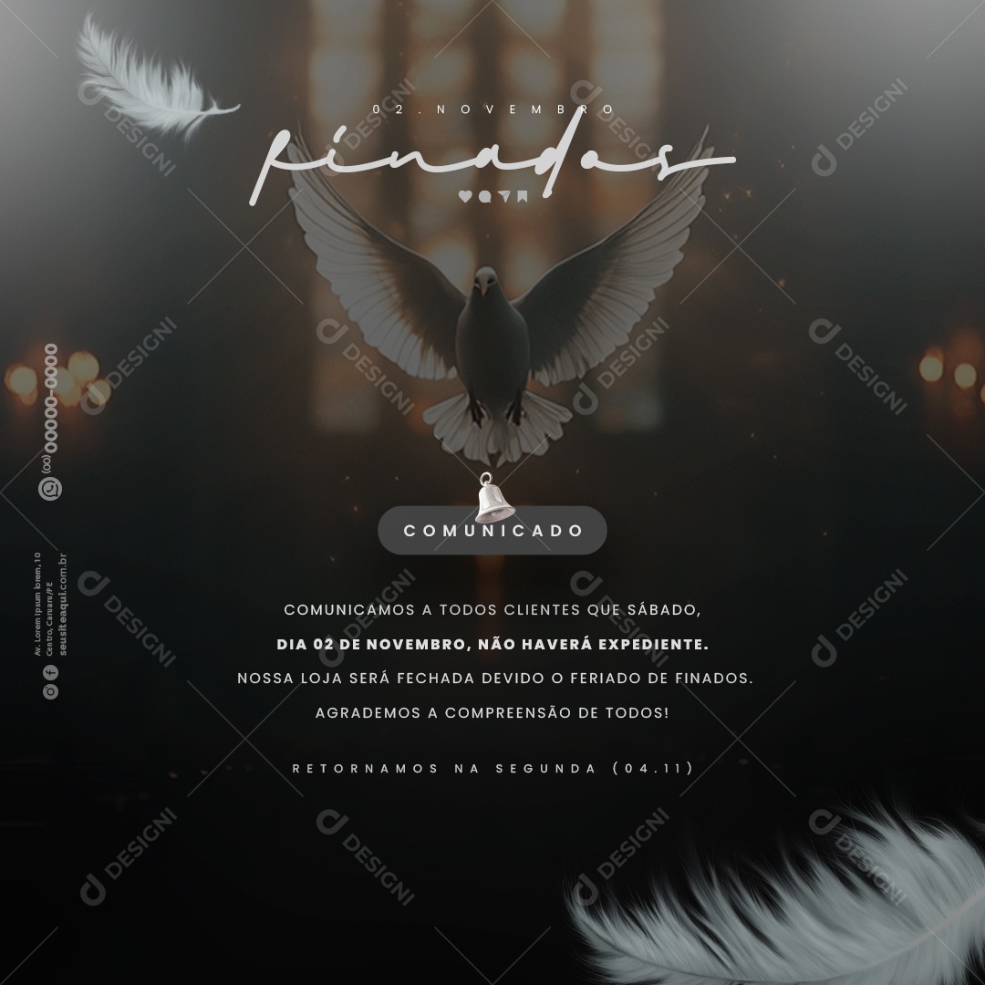 Comunicado Feriado Dia de Finados Social Media PSD Editável