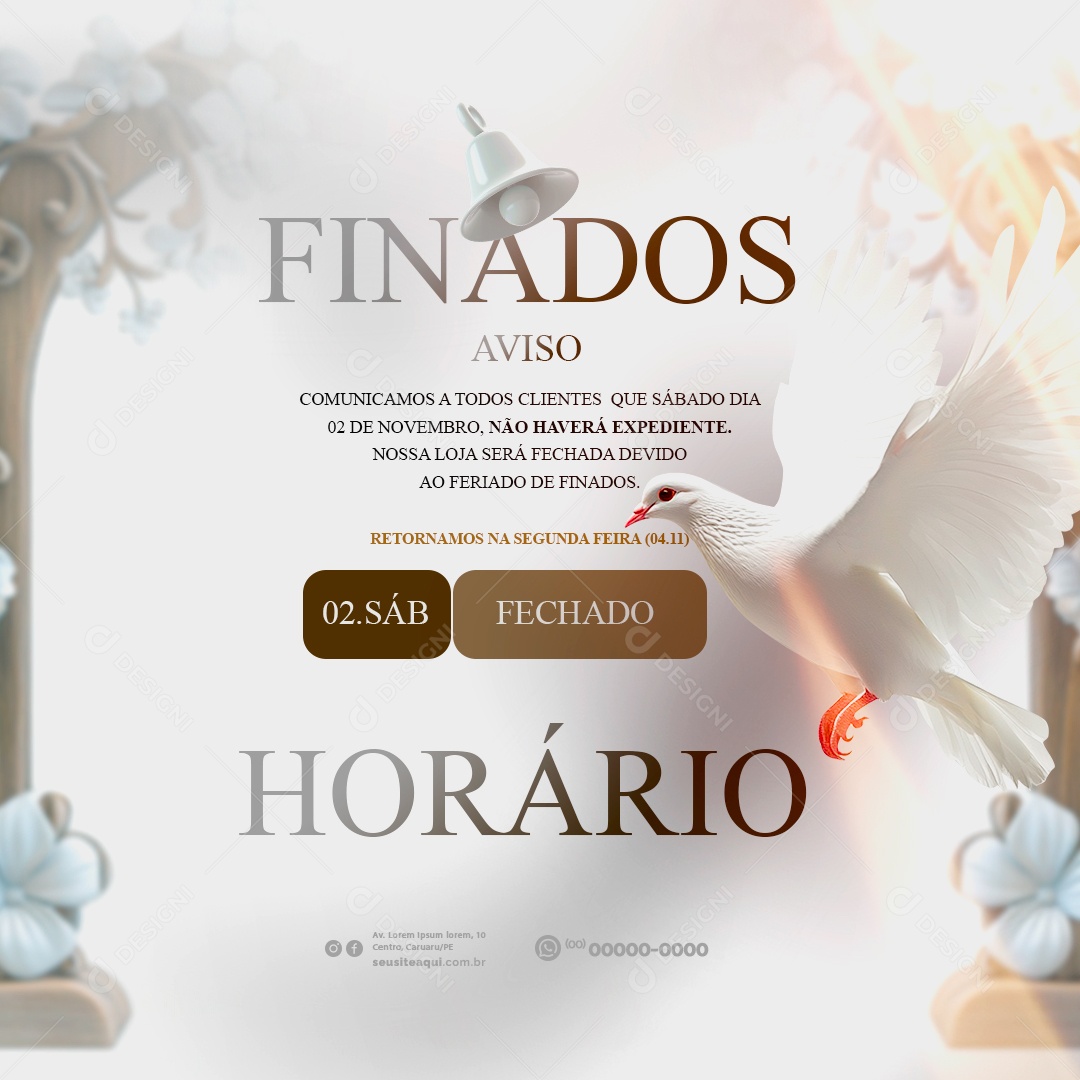 Comunicado Feriado Dia de Finados Socila Media PSD Editável