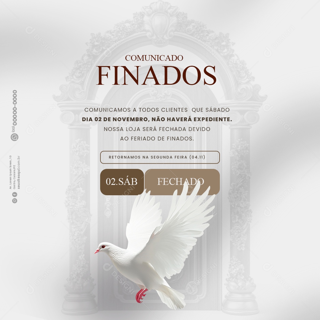 Comunicado Feriado Dia de Finados Social Media PSD Editável