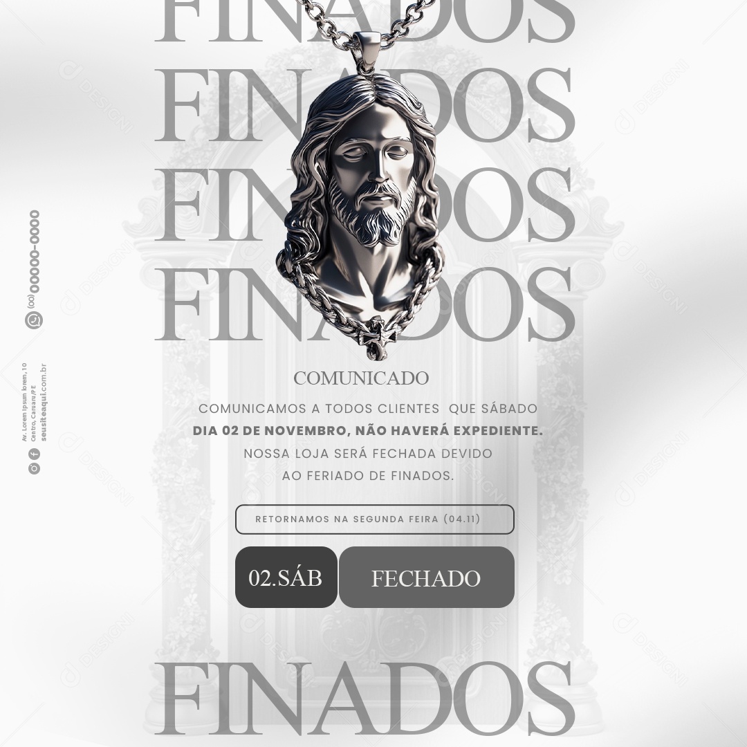 Comunicado Feriado Dia de Finados Social Media PSD Editável