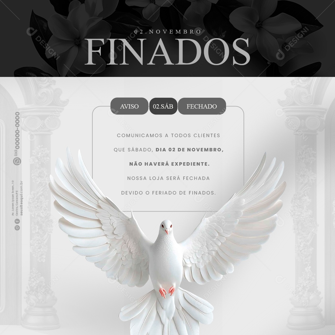 Comunicado Feriado Dia de Finados Social Media PSD Editável