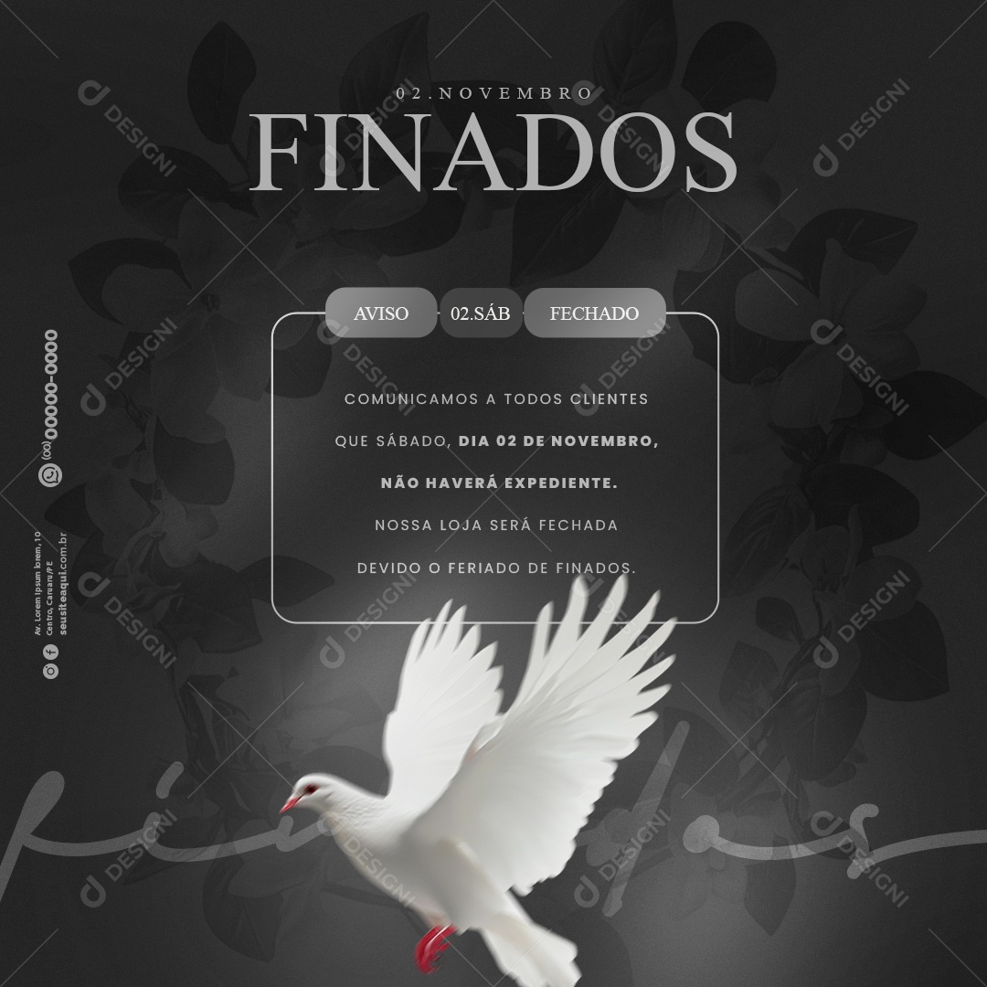 Comunicado Feriado Dia de Finados  Social Media PSD Editável