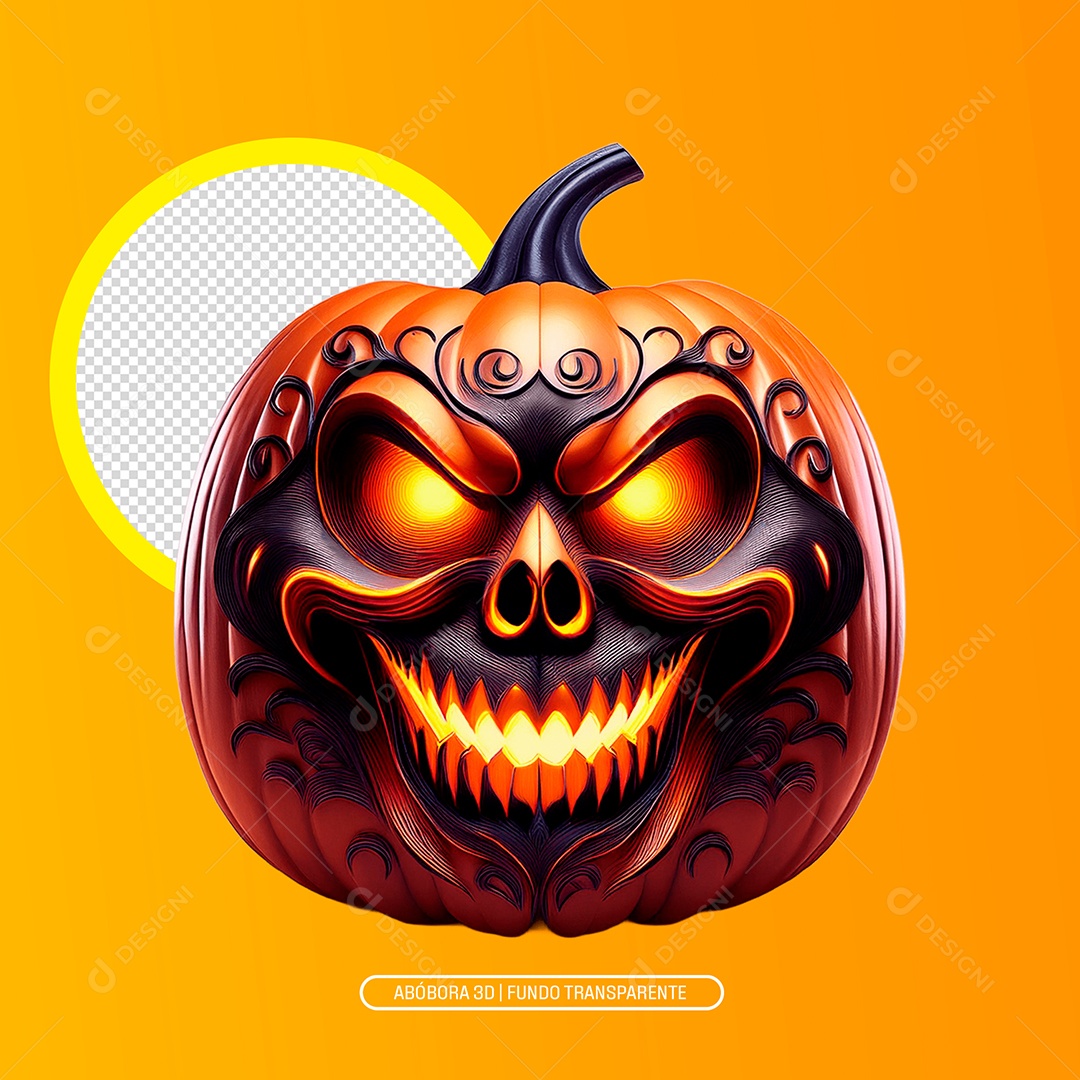 Abobora Assustadora De Halloween Elemento 3D Para Composição PSD.