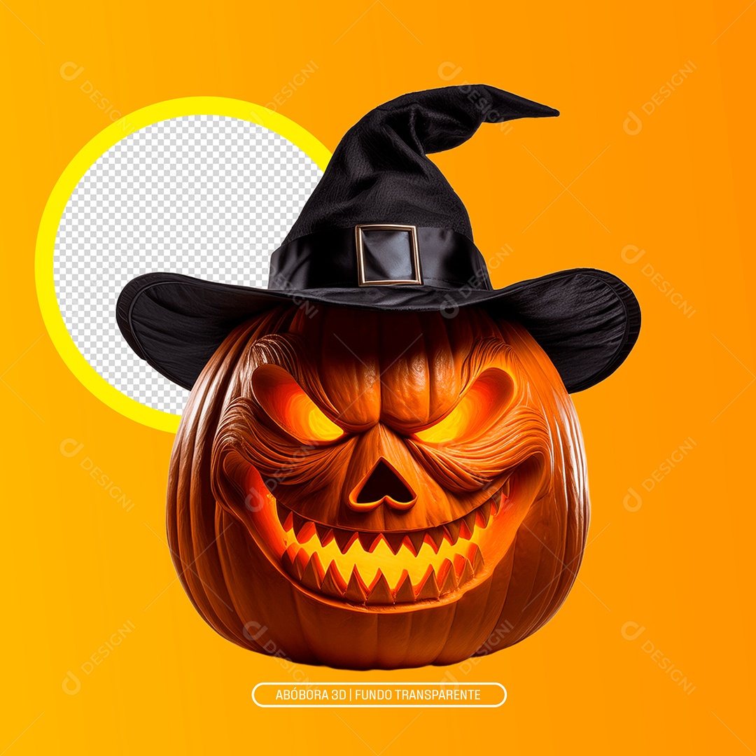 Abobora Assustadora De Halloween Elemento 3D Para Composição PSD.