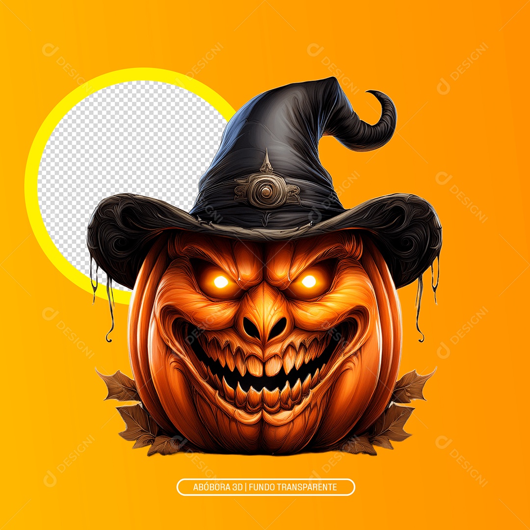 Abobora Assustadora De Halloween Elemento 3D Para Composição PSD.