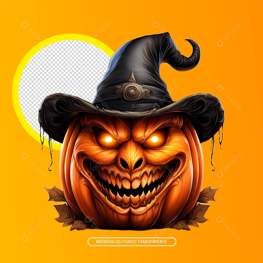 Abobora Assustadora De Halloween Elemento 3D Para Composição PSD.