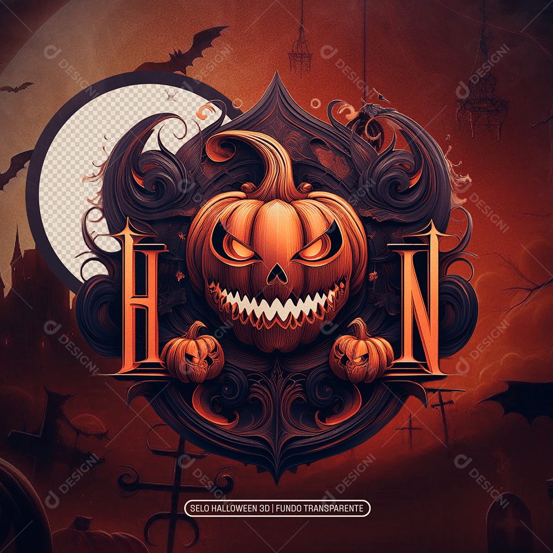 Halloween Selo 3D para Composição PSD