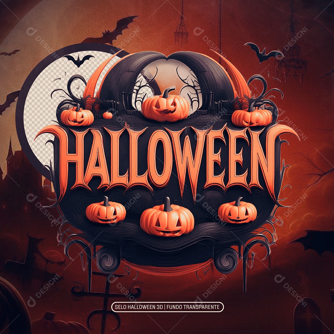 Halloween Selo 3D para Composição PSD