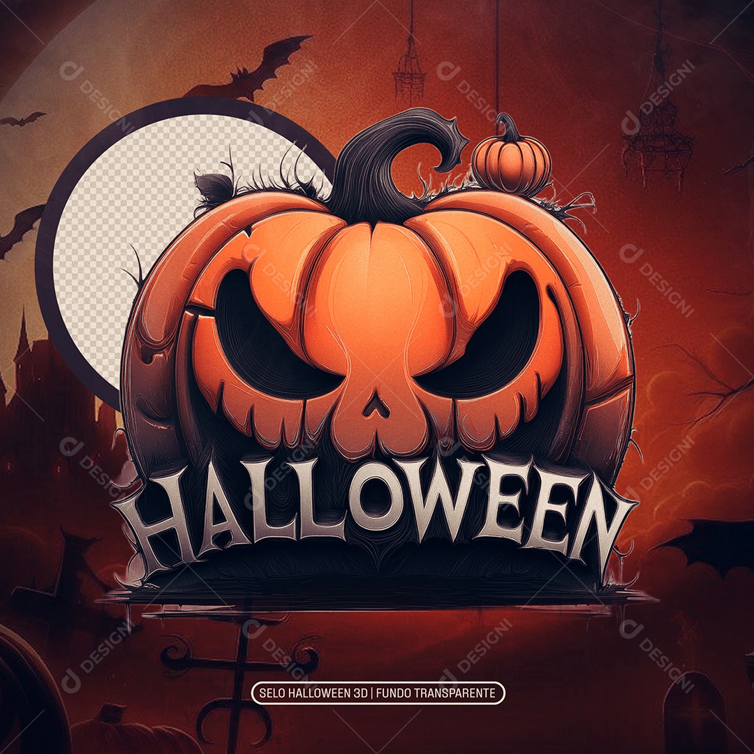 Halloween Selo 3D para Composição PSD