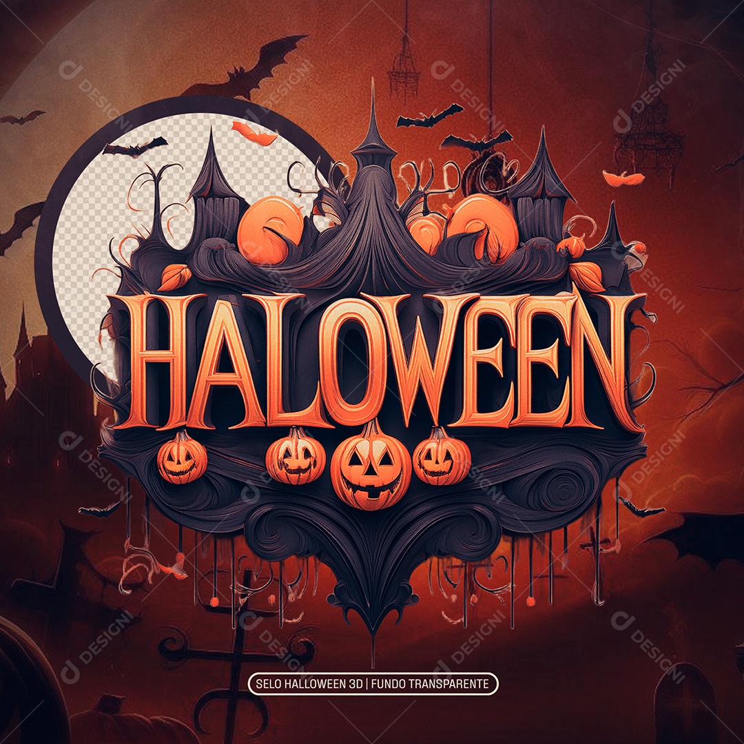 Halloween Selo 3D para Composição PSD