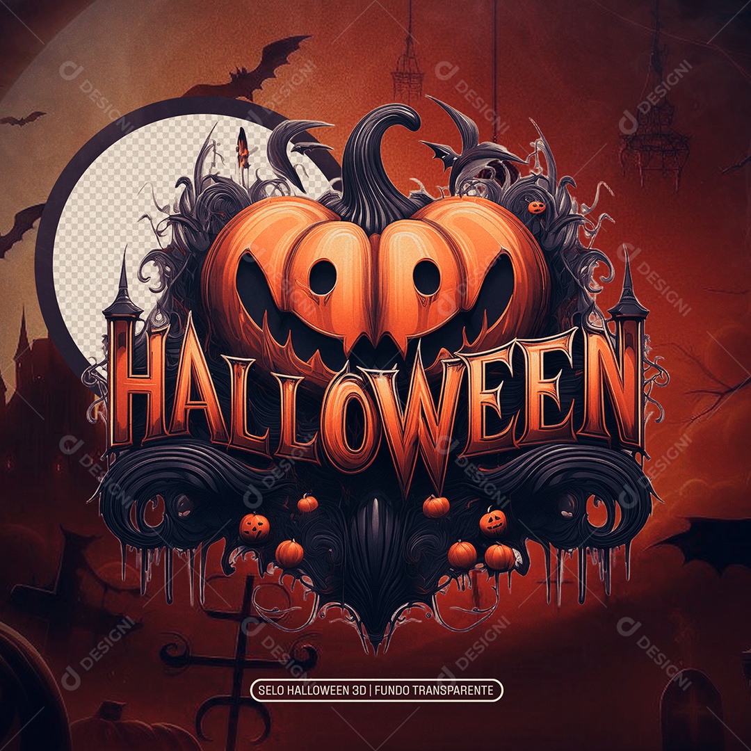 Halloween Selo 3D para Composição PSD