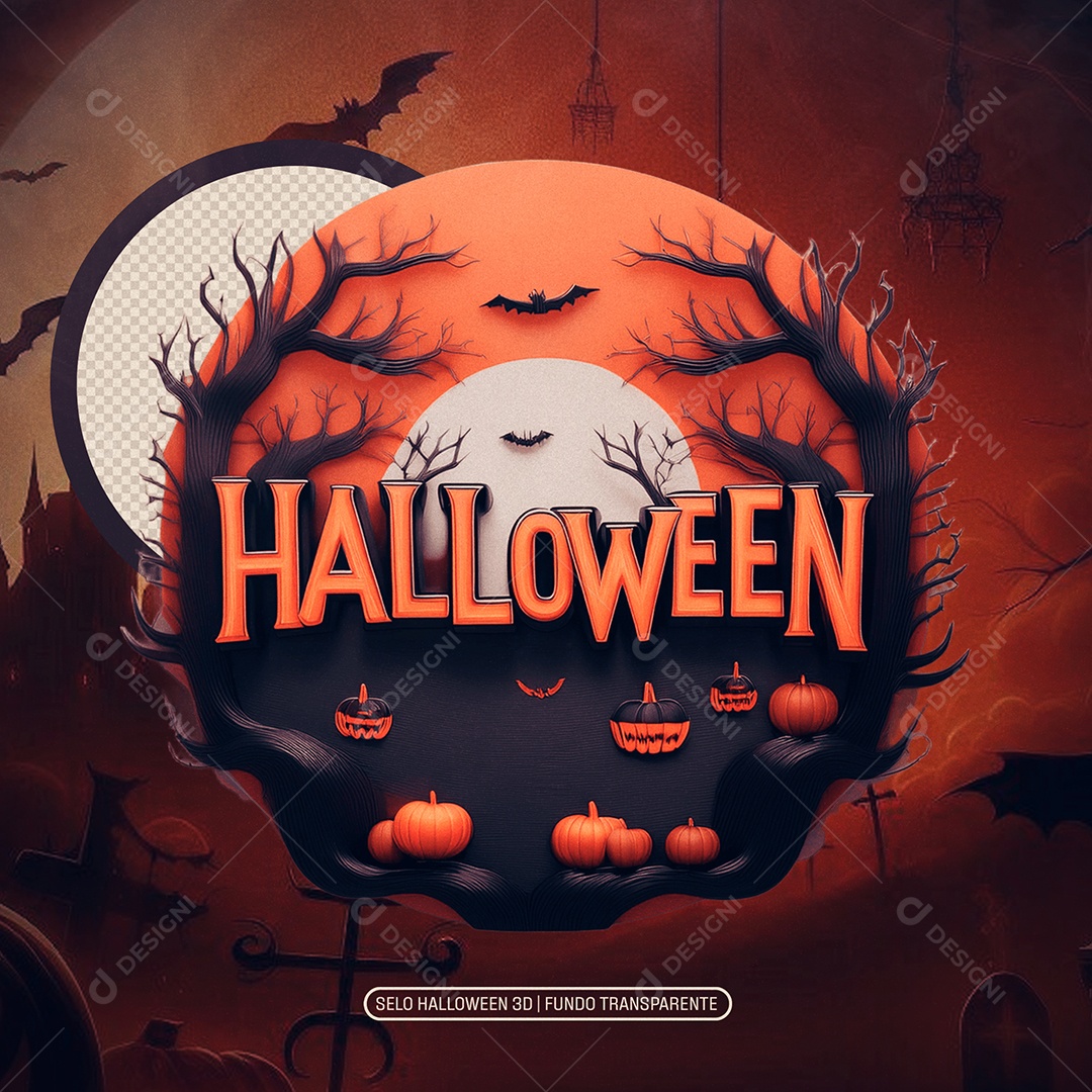 Halloween Selo 3D para Composição PSD