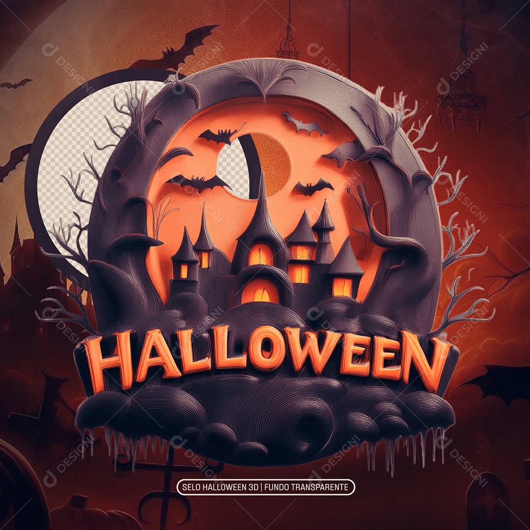Halloween Selo 3D para Composição PSD