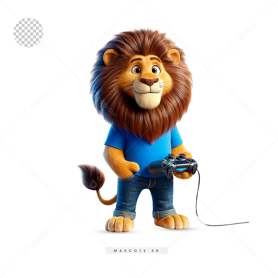 Mascote 3D de Leão Gamer para Composição PSD