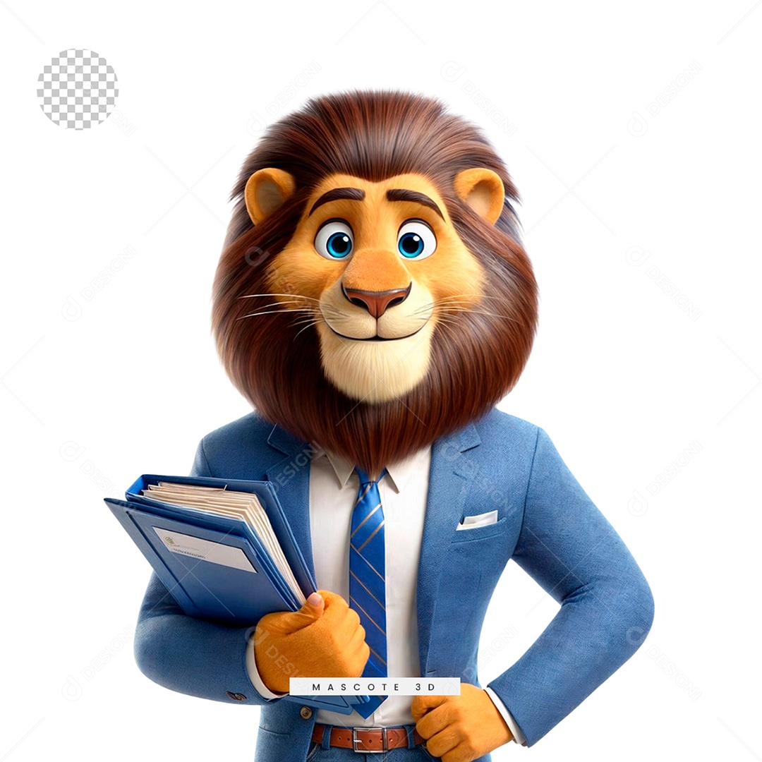 Mascote 3D de Leão para Composição PSD