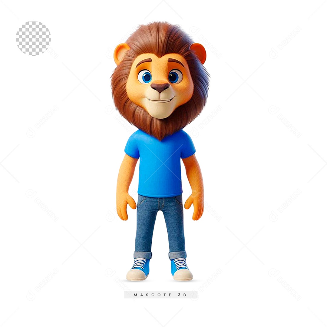 Mascote 3D de Leão para Composição PSD