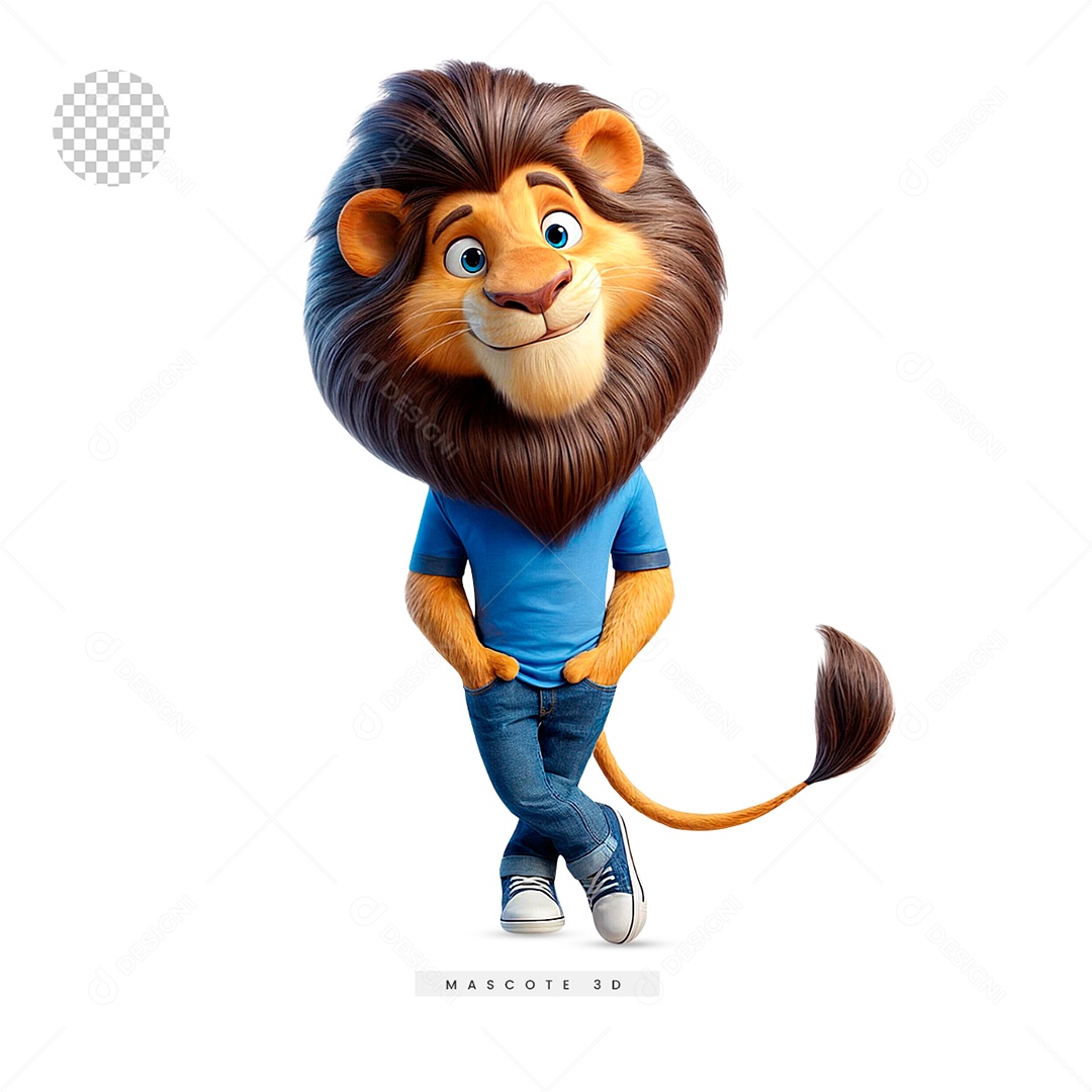 Mascote 3D de Leão para Composição PSD