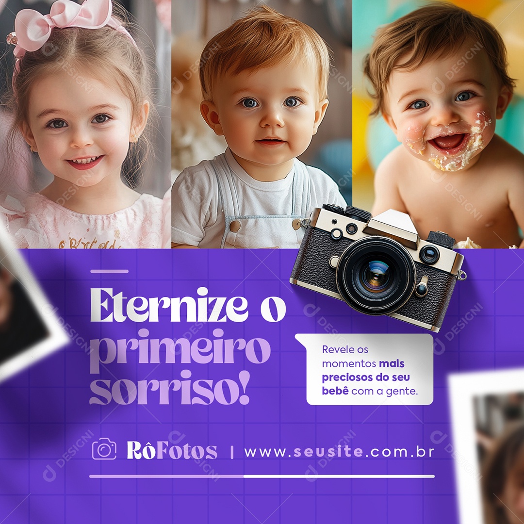 Revelação Fotográfica Eternize o Primeiro Sorriso Social Media PSD Editável