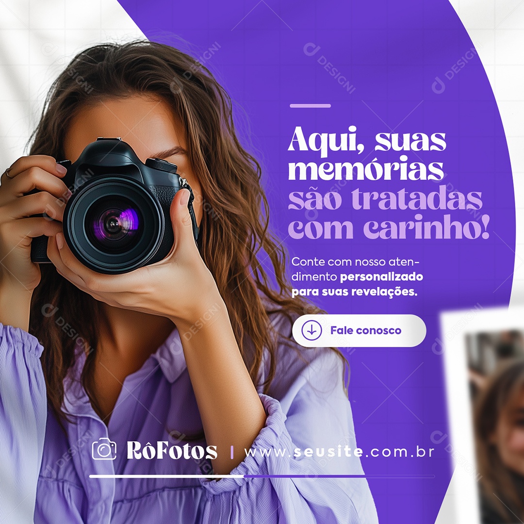 Revelação Fotográfica Aqui sua Memórias são Tratadas com Carinho Social Media PSD Editável