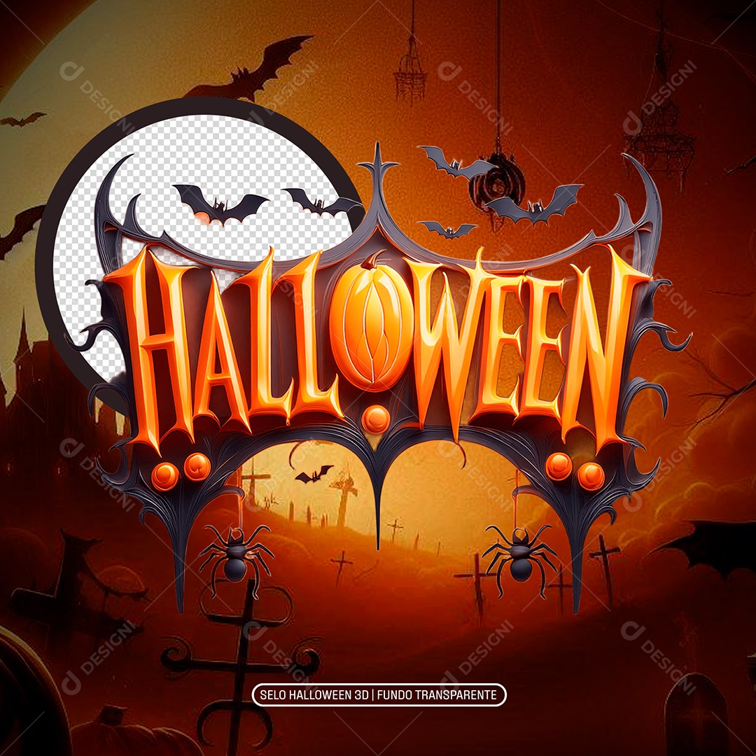 Halloween Selo 3D para Composição PSD