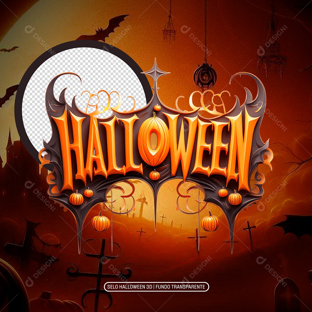 Halloween Selo 3D para Composição PSD