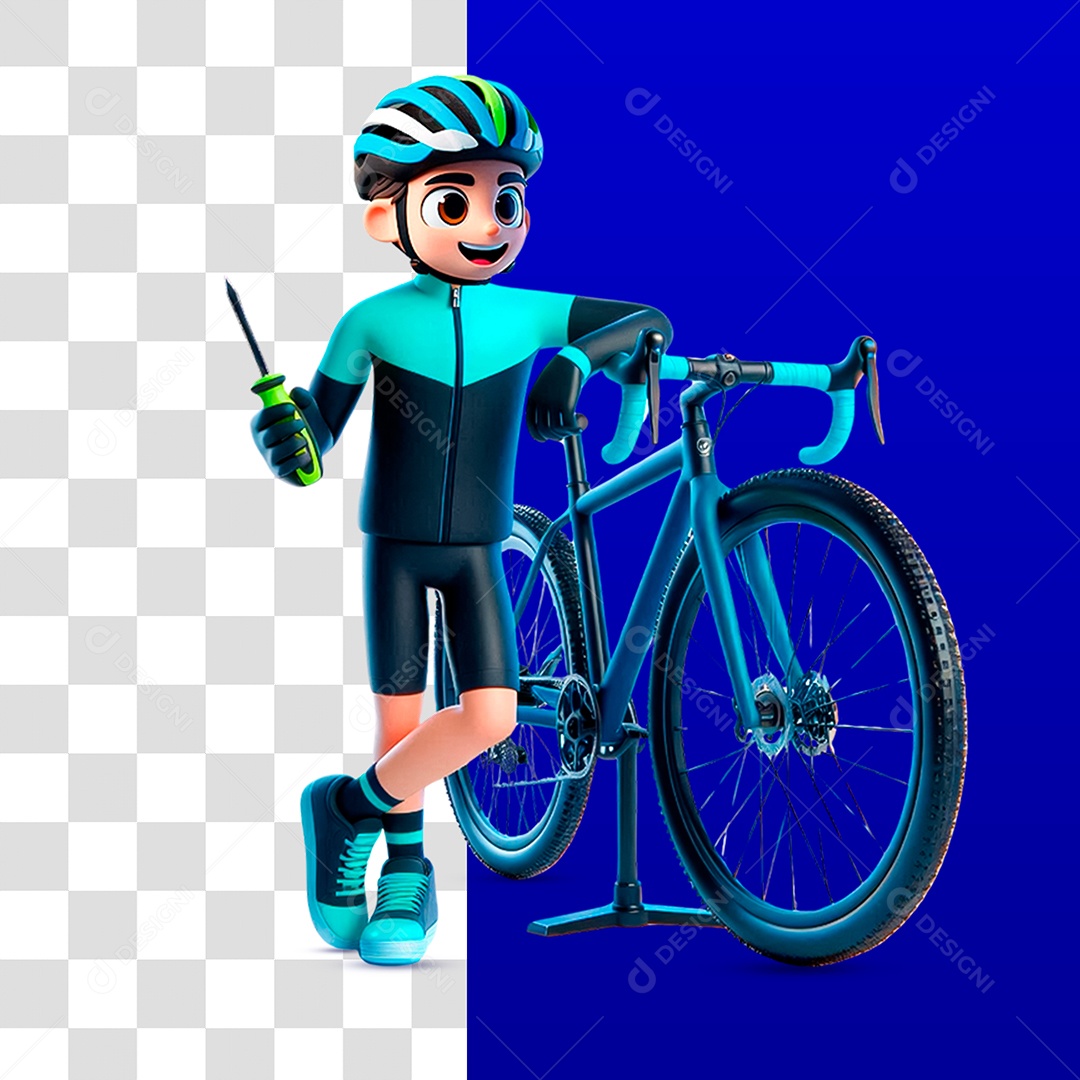 Personagem 3D de Ciclista para Composição PSD