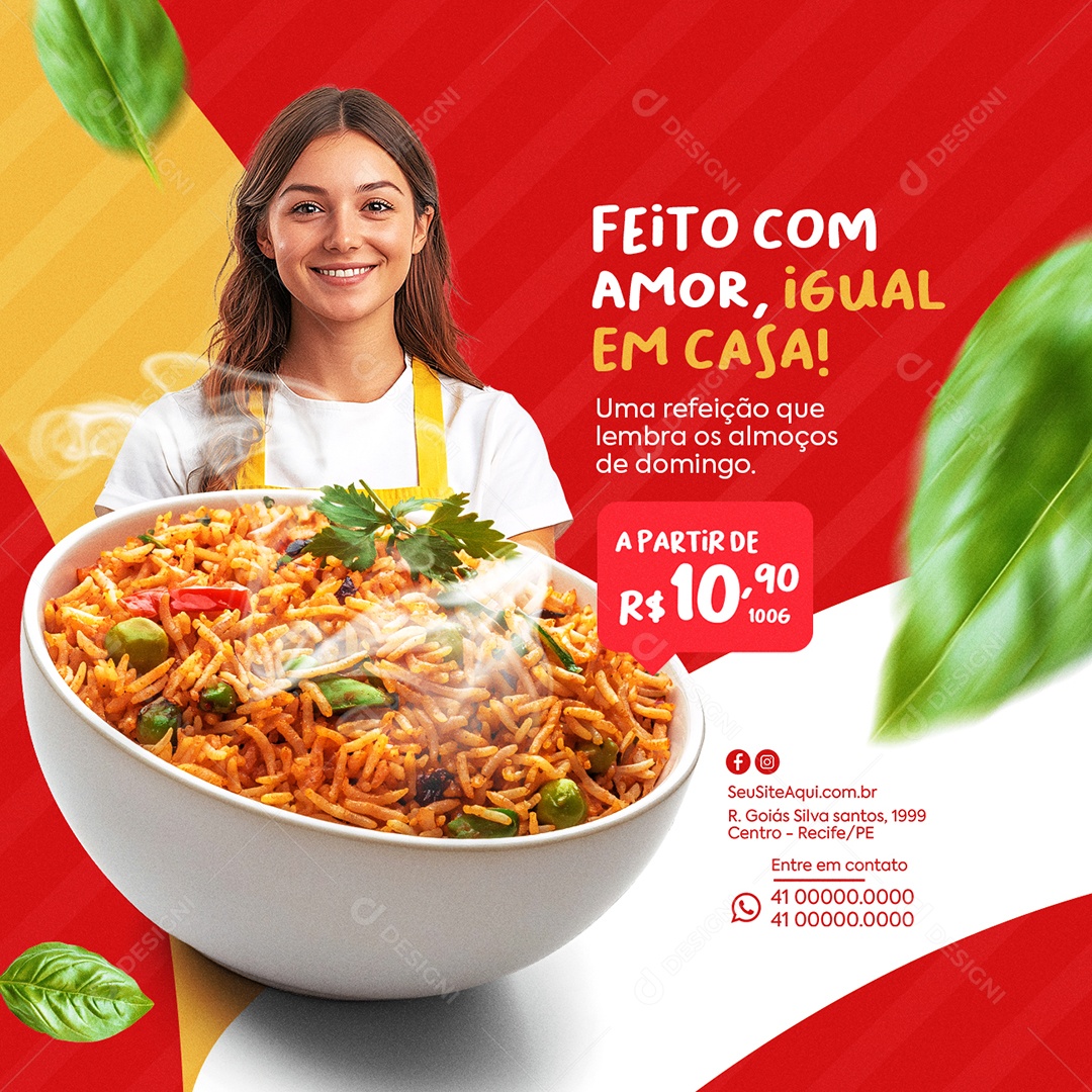 Feito com Amor Igual em Casa Social Media PSD Editável